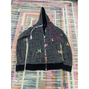 VTG  HURLEY Reversible Graphic Zip Up Hoodie No Size Tag Fits Womens Small Y2K